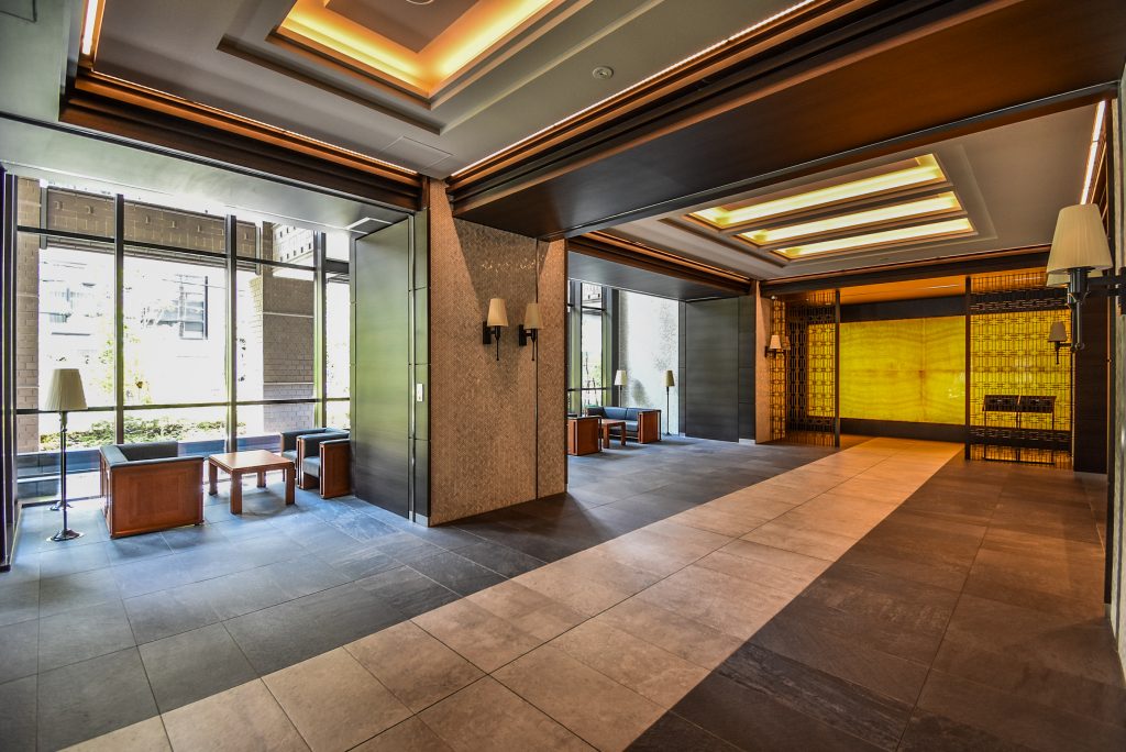 The lobby of a high rise condominium in Osaka City, Crevia Tower Osaka Honmachi. 