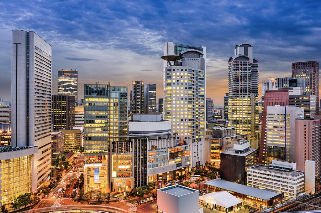 a beautiful shot of the Umeda Skyline in Osaka